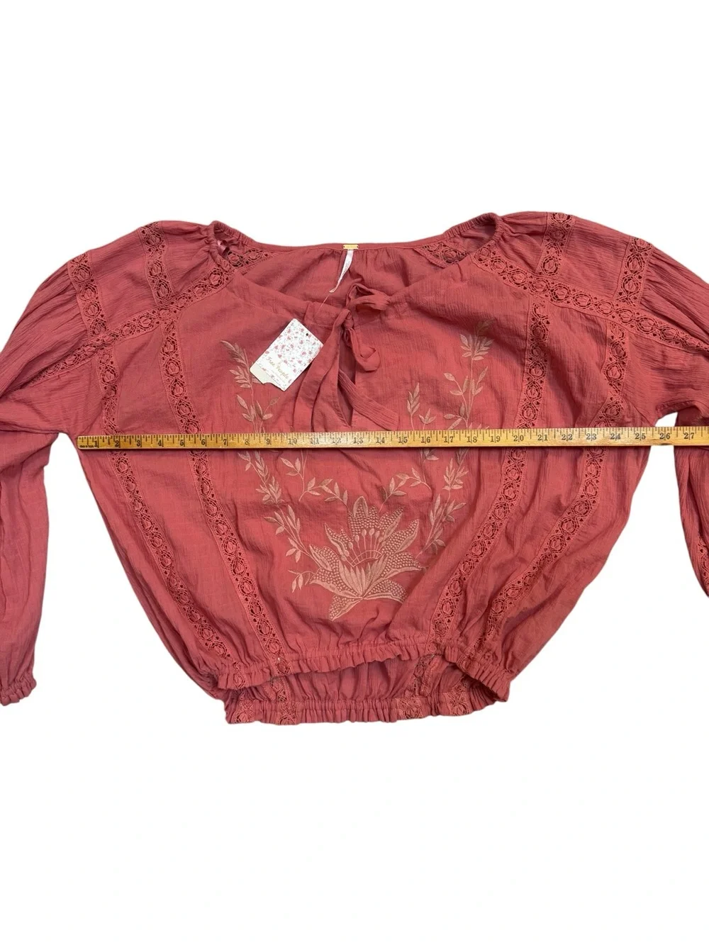 Free People Maria Maria Embroidered Lace Peasant Blouse Dusty Rose NWT Size S
